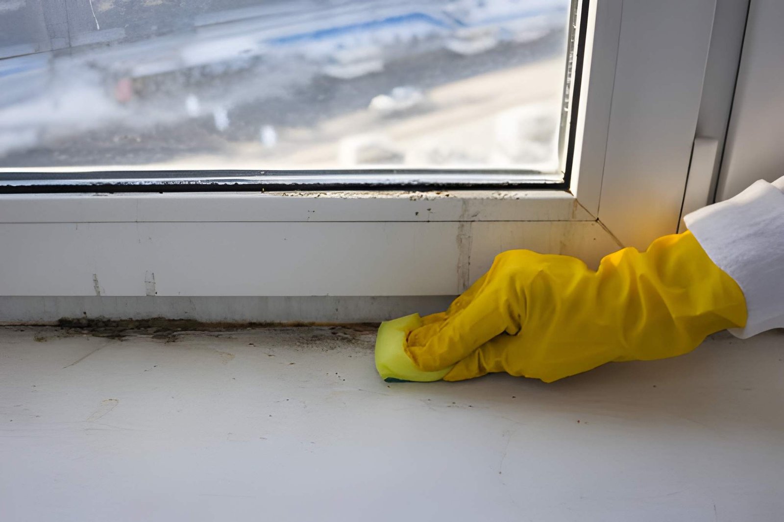 Cleaning the window sill from mold and dirt