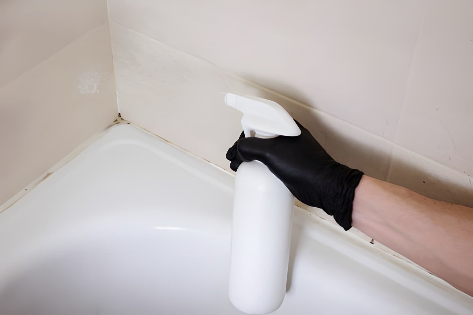 Technician lifting vinyl floor tile for sampling