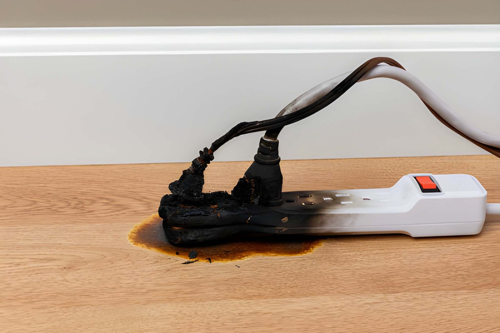 Electrical surge protector outlet and extension cord fire