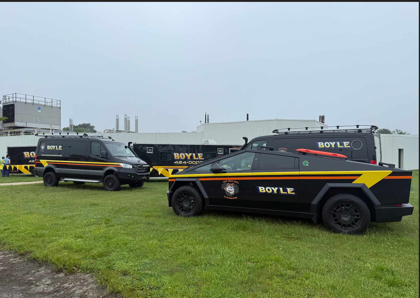 Black and yellow Boyle Contracting vehicle