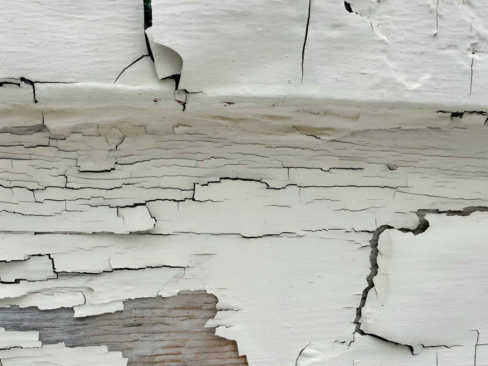 The image shows a wall with peeling paint and visible